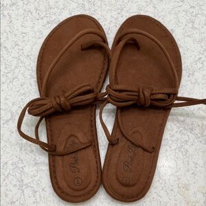 Pink Lily Brown Faux Suede Sandals